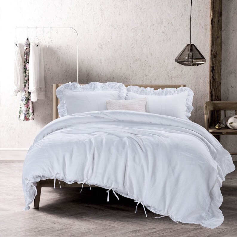 LINEN DUVET COVER Pillow Shams 3pcs Set Raw Edge Ruffled Etsy