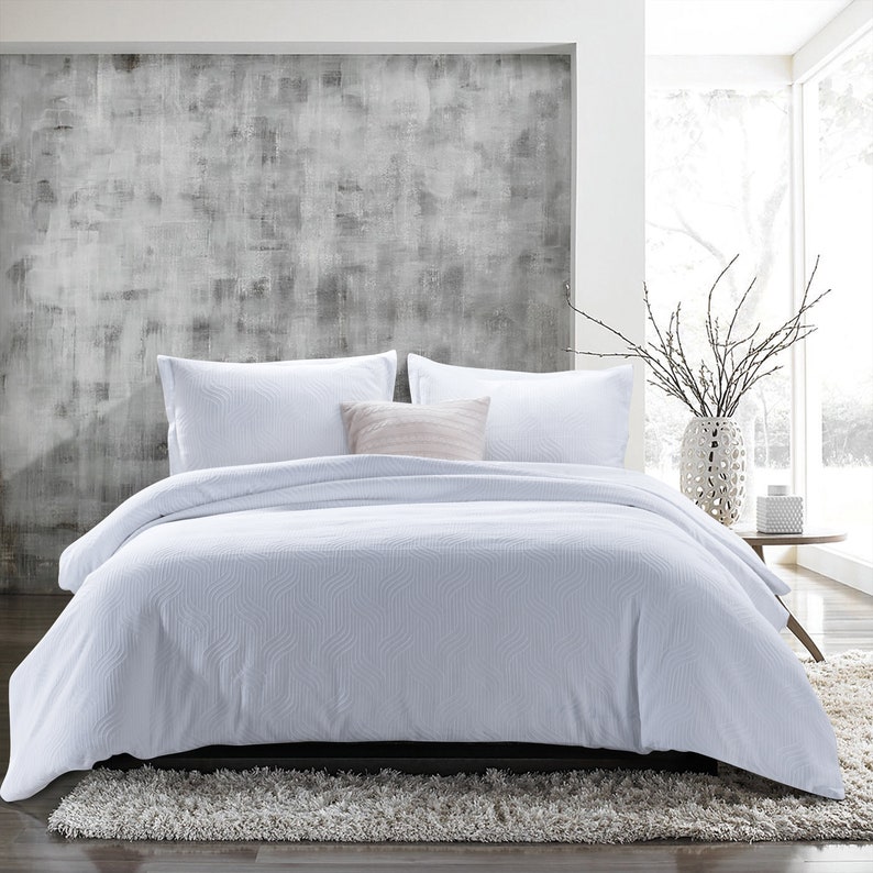 White Cotton Matelasse 3 Pcs Duvet Cover Set Pre Washed Etsy