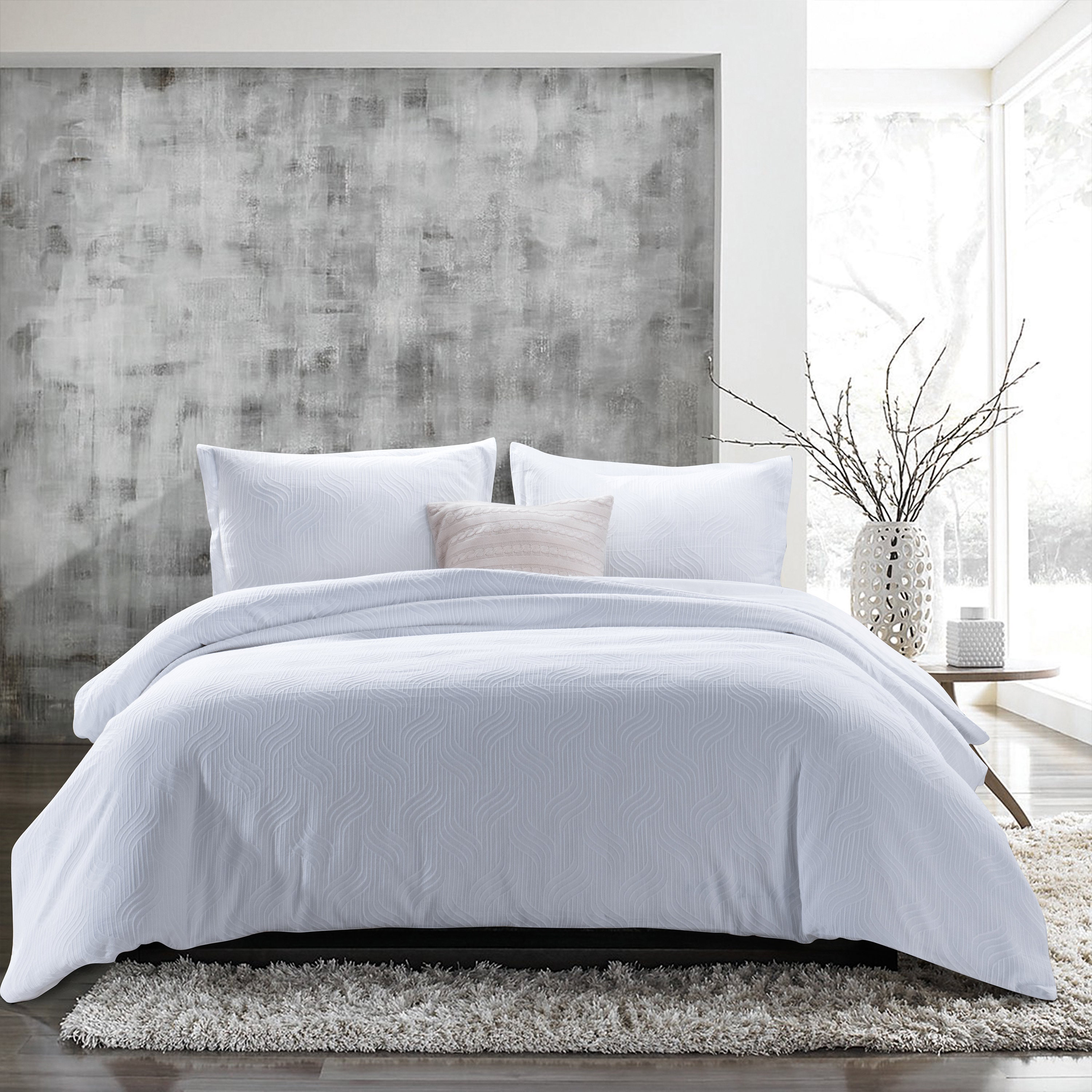 White Cotton Matelasse 3 Pcs Duvet Cover Set Pre Washed Etsy