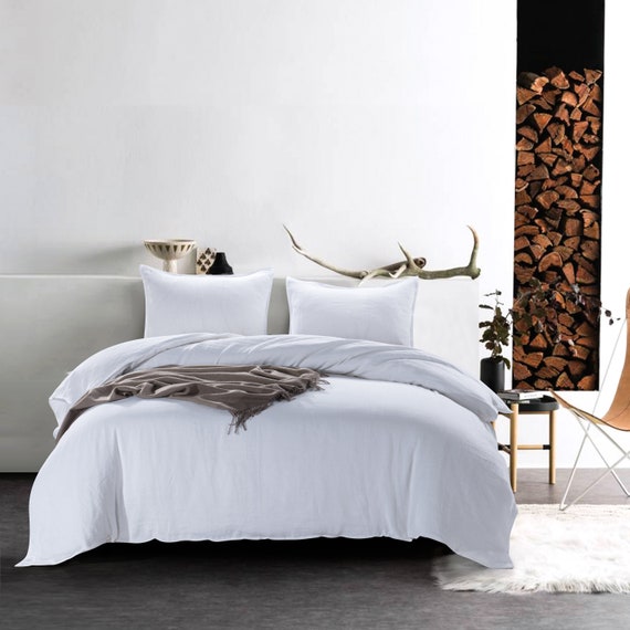 Linen Duvet Cover Set Queen King Euro Shams Stone Washed Super Soft French Bedding Double Stitch Edge Multi Colors