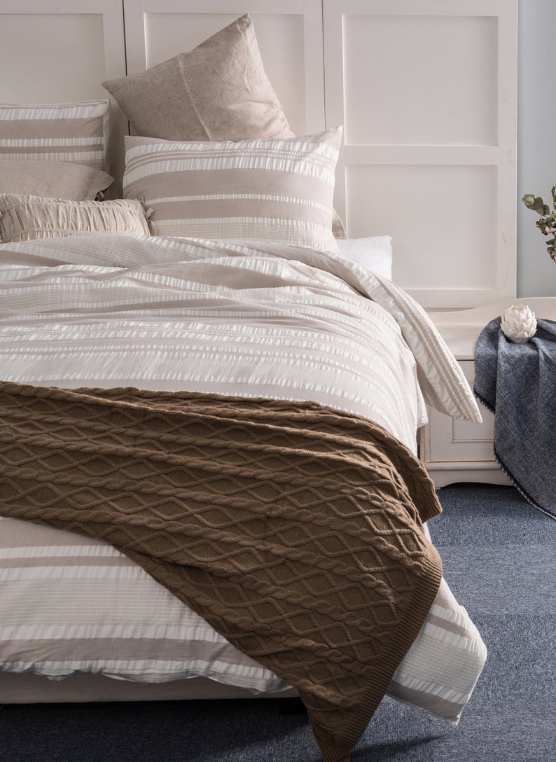 Cotton Textured Stripe Duvet Cover Set Queen/king Woven Yarn Etsy