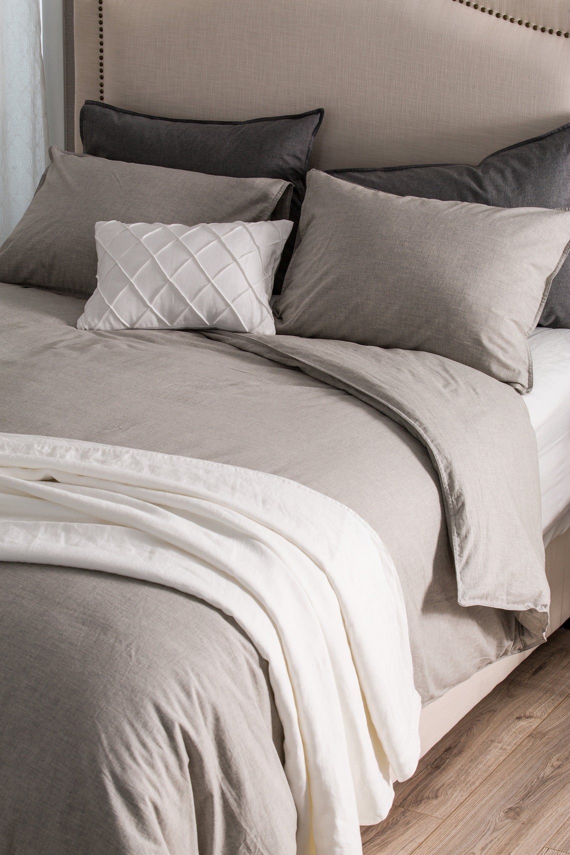 Heathered Cotton Melange Duvet Cover Set Queen/King Double Etsy