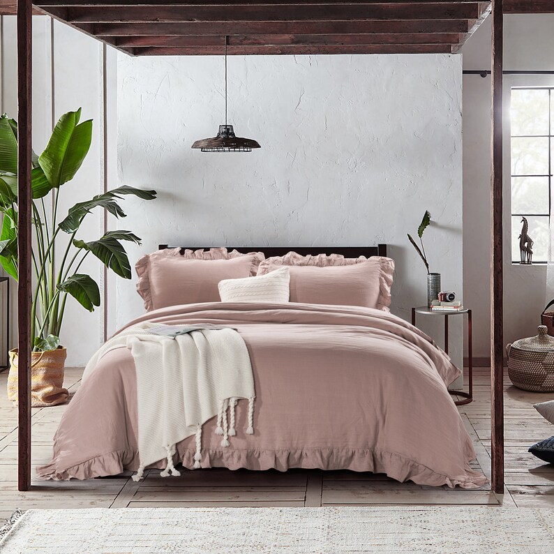 LINEN DUVET Cover 3 Pcs SetRuffled linen Style Queen/King Etsy
