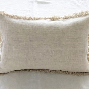 Stone Washed Linen Pillow cover,1" Fringe trim, Natural