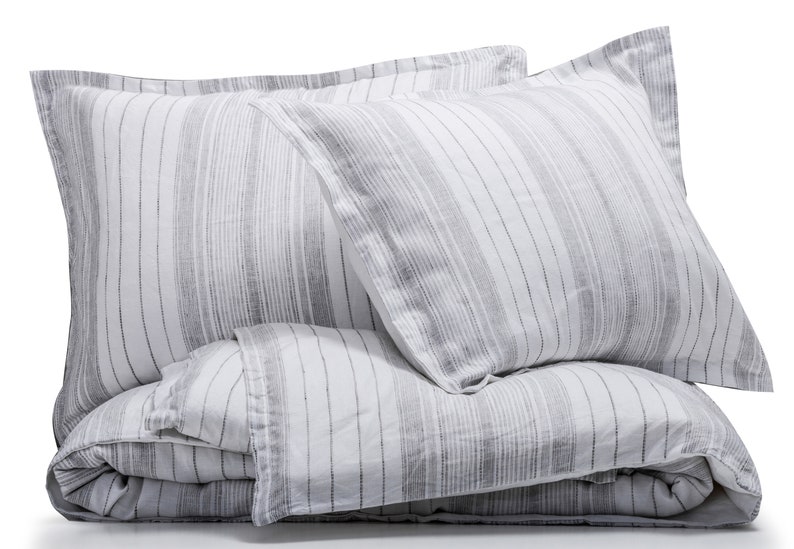 French Linen Ticking Stripe Duvet Cover Set Queen King Yarn Etsy