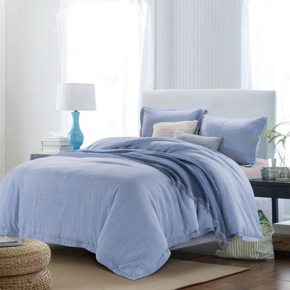 French Linen Chambray 3pcs Duvet Cover Set With Flange Etsy