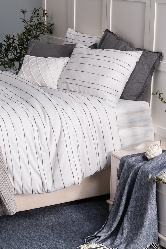 Cotton Textured Duvet Cover Set Queen King Woven Yarn Dyed Etsy