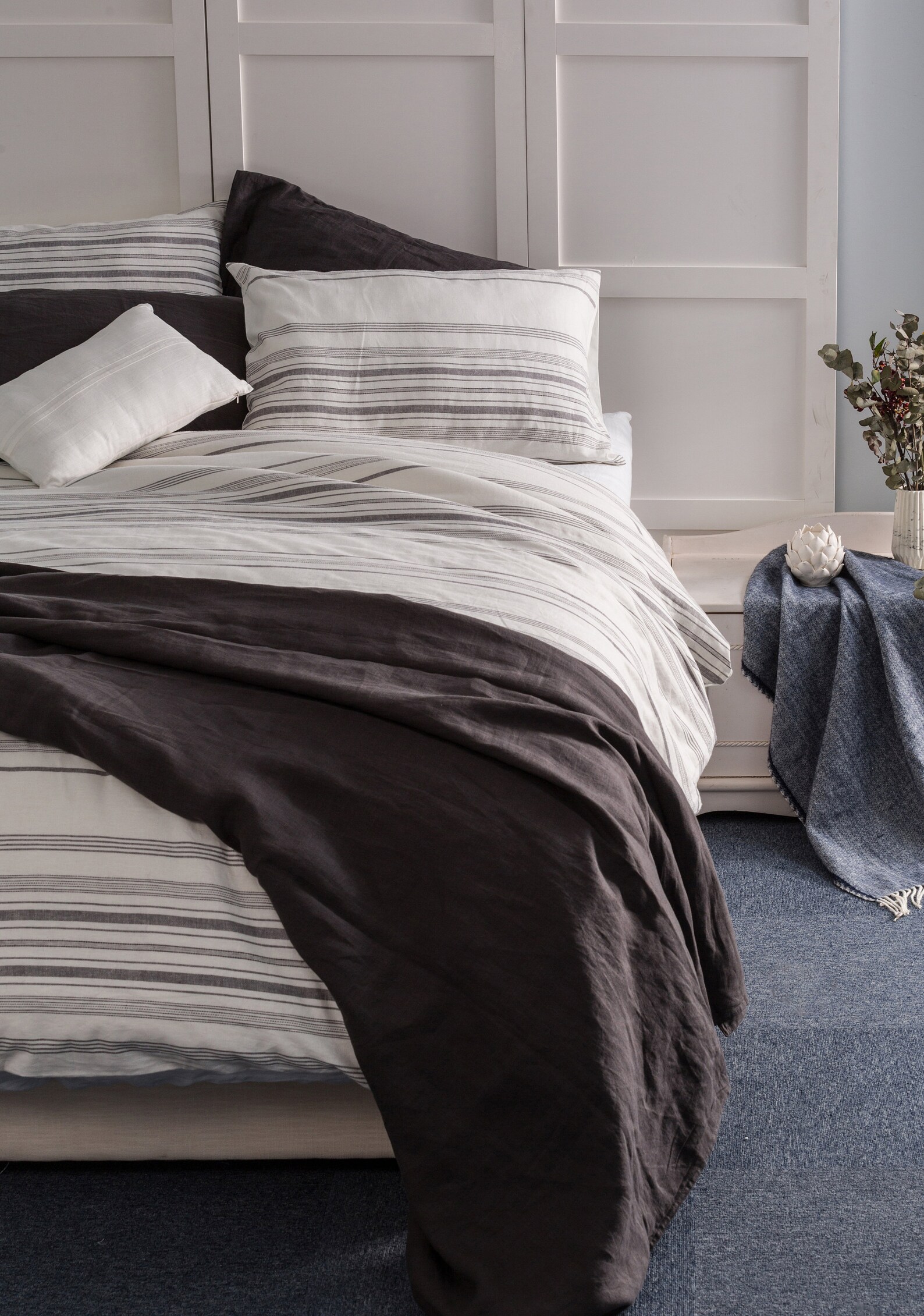 LINEN BLEND DUVET Cover Set 3pcs Striped Linen Blend Bedding Etsy