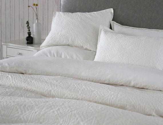 Textured Washed Matelasse Duvet Cover Set Queen Cotton Etsy