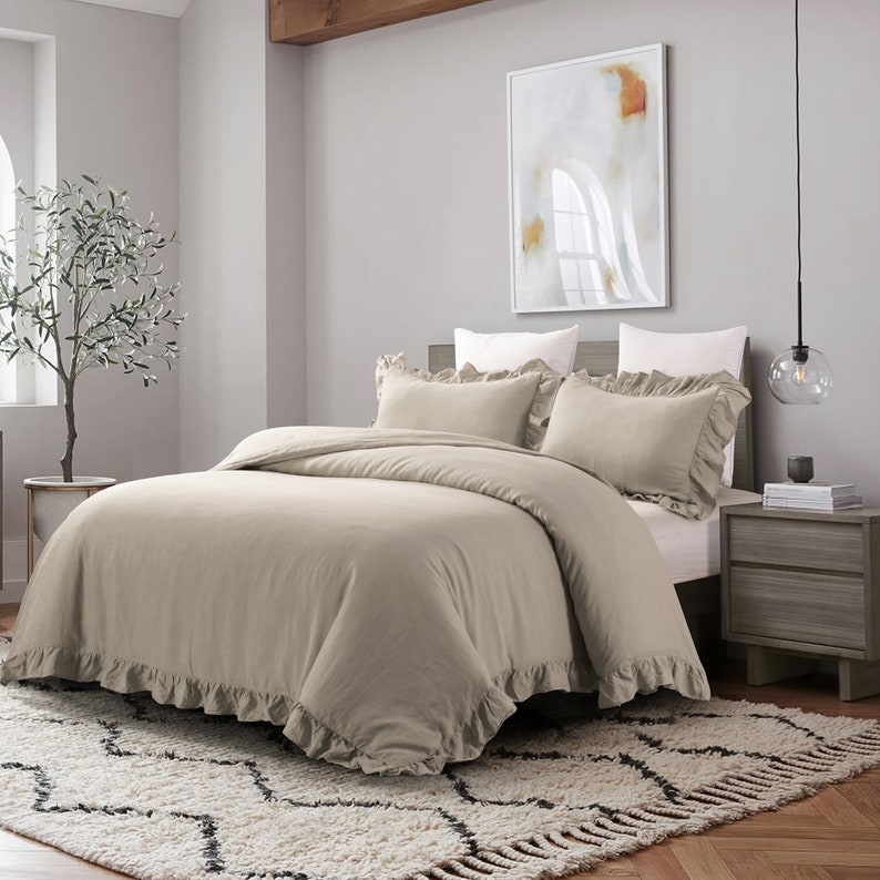 Linen Blend Duvet Cover & Matching Pillow Shams Set 3 Pcs Etsy