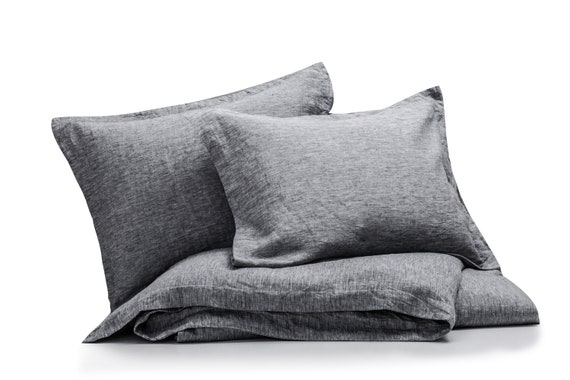 French Linen Chambray 3pcs Duvet Cover Set With Flange Etsy