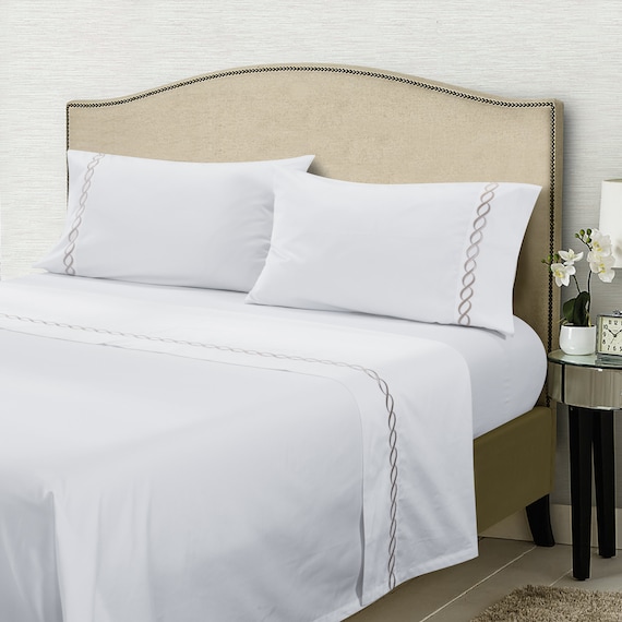 Embroidery Luxury White Bedding Set Duvet Cover Flat//Fitted Bed Sheet Pillowcase