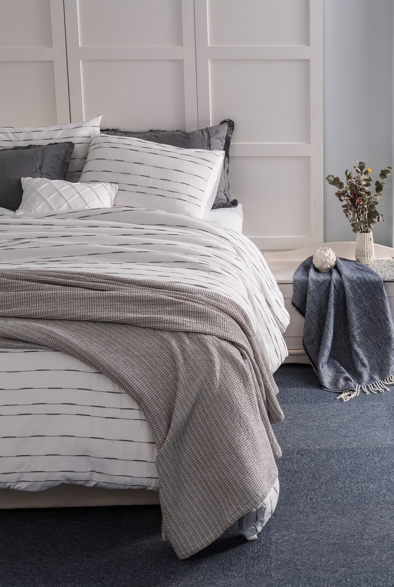 Cotton Textured Duvet Cover Set Queen/King Woven Yarn Dyed Etsy