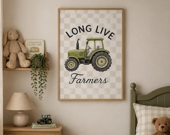 Long Live Farmers Digital Download | Watercolour Tractor Nursery Print | Neutral Farmhouse Wall Art | Printable Toddler Bedroom Decor