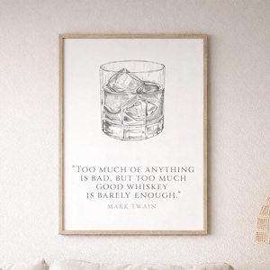 Whiskey Quote Art Print, Mark Twain Wall Art, Alcohol Lover Gift
