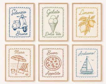 Italian Summer Wall Art Bundle | Amalfi Coast Printable Wall Art Set of 6 | Vintage Italy Prints | Coastal Decor | Digital Download PDF