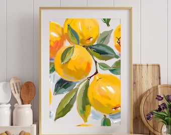 Vibrant Lemon Art Print | AI Digital Download | Modern Kitchen Decor | Fruit Wall Art | Printable Artwork