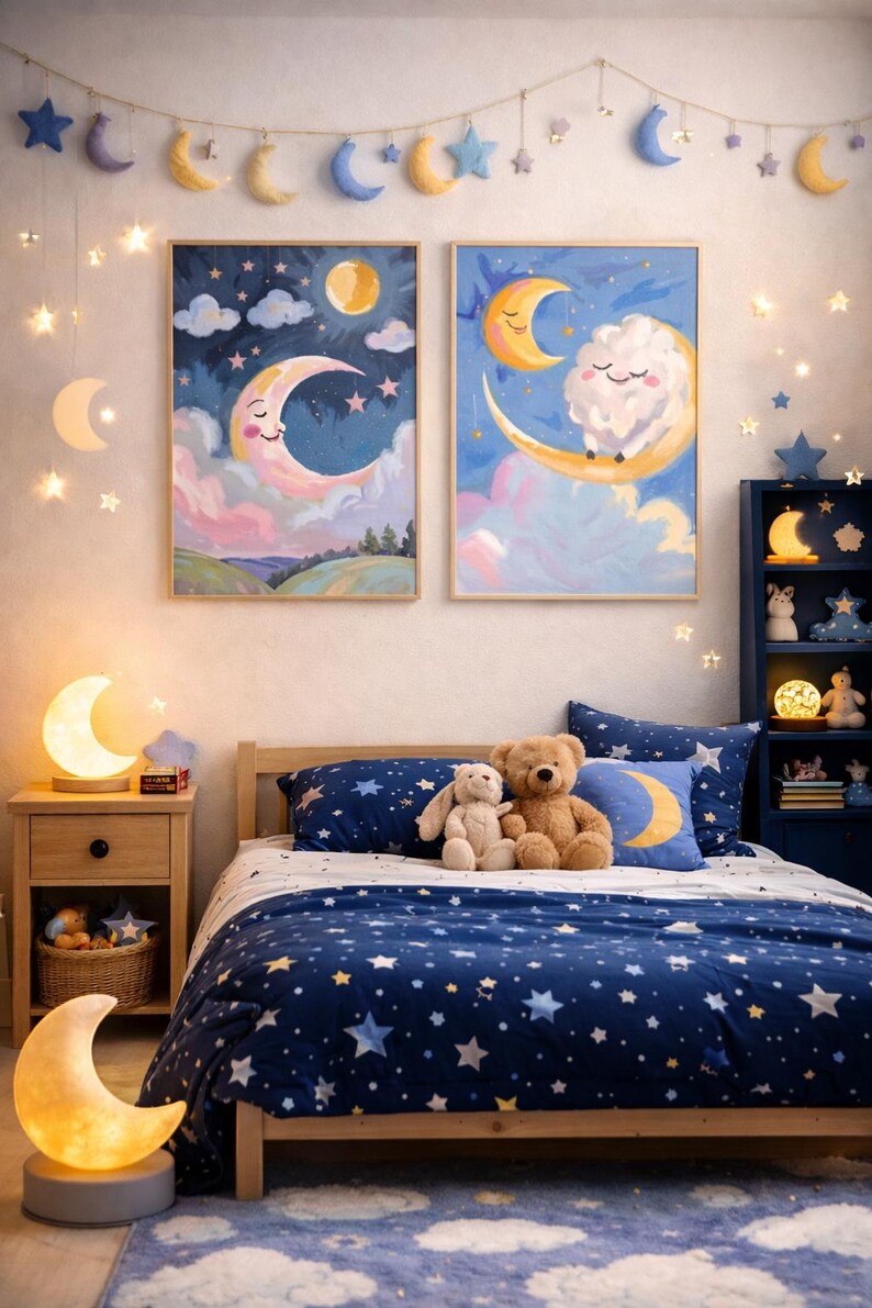 Dreamy Moon & Stars Nursery Wall Art - Adorable Digital Prints ...