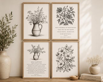 William Morris Botanical Print Set of 4 | Cottage Wall Art Bundle | Vintage Floral Printable | Rustic Farmhouse | Digital Download PDF