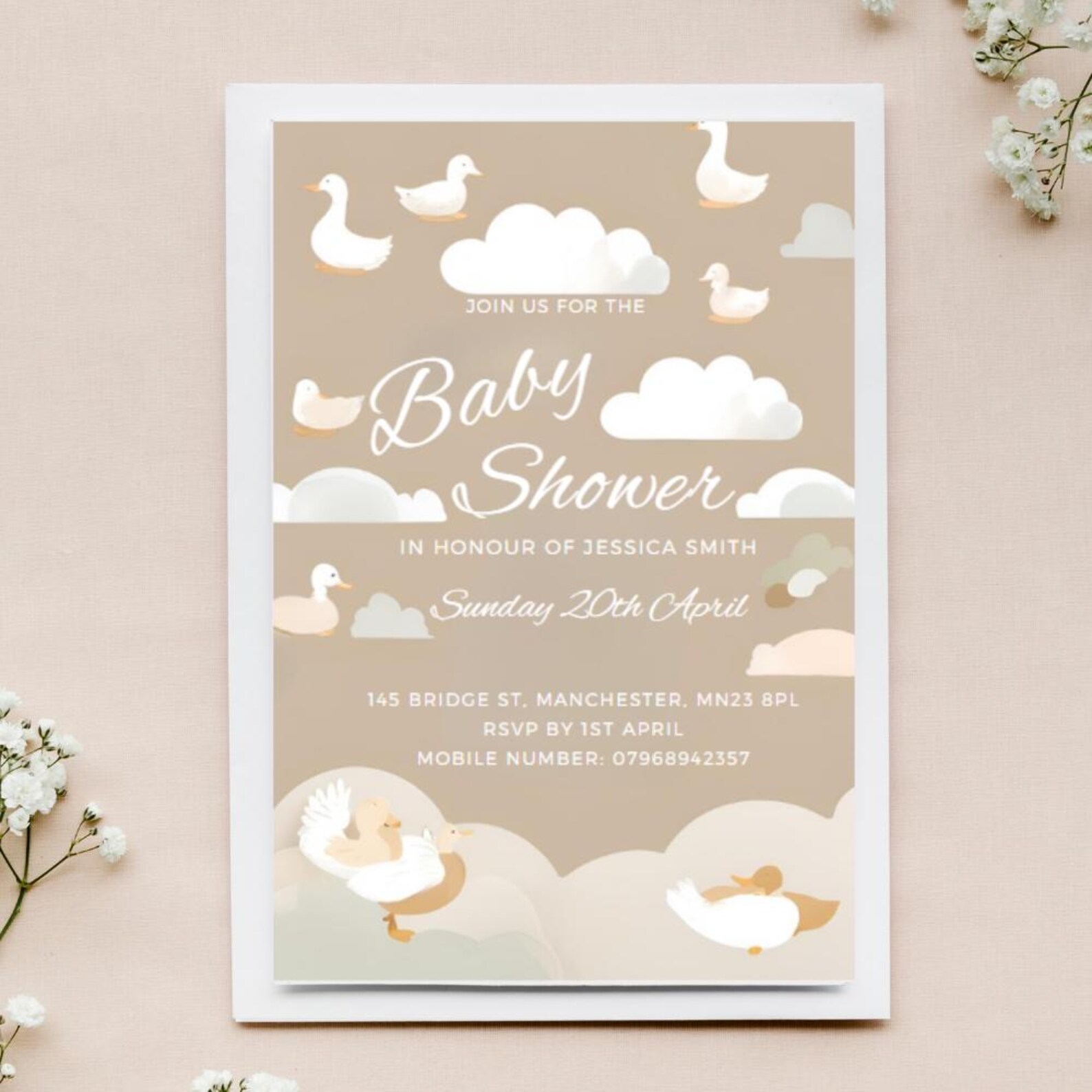 Duck-themed Baby Shower Invitation – Editable Canva Template - Cute