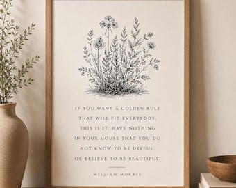 If You Want a Golden Rule Print | William Morris Quote | Vintage Wildflower Wall Art | Cottagecore Printable | Literary Digital Download