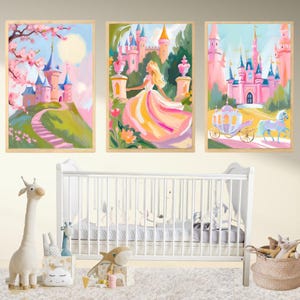 Muurkunst prinsessenkasteel kinderkamer - schattige digitale prints | Sprookjeskoninklijke set | Direct downloaden