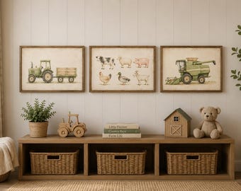 Farm Nursery Wall Art Bundle | Tractor & Farm Animals Prints | Combine Harvester | Farmhouse Nursery | Little Farmer | Digital Download