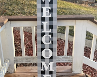 Gray and Black Buffalo Check Welcome Sign