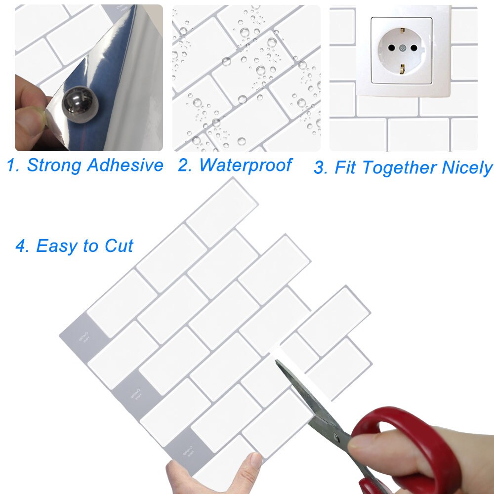 Peel & Stick 3D Tiles in Metro White With Grey Grout Etsy UK
