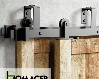 Amazon Com Homacer Sliding Barn Door Hardware Bypass Double Door Kit 20ft Flat Track Z Shape Bracket T Shape Design Roller Black Rustic Heavy Duty Interior Exterior Use Home Improvement