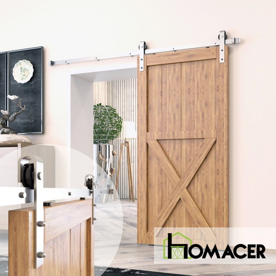 Homacer Brushed Nickel Non Bypass Sliding Barn Door Hardware Non Bypass Sliding Barn Door Hardware, Brushed Nickel Sliding Barn Door Hardware