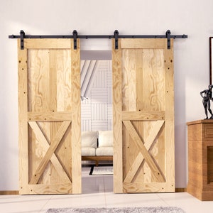 5-in-1 84in Double Frame Barn Door with Non-Bypass Staight Design Installation Hardware Kit