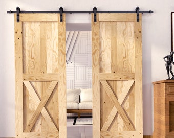 5-in-1 84in Double Frame Barn Door with Non-Bypass Staight Design Installation Hardware Kit