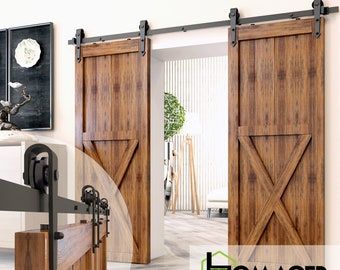 Homacer Black Rustic Non-Bypass Sliding Barn Door Hardware Kit, for Two/Double Doors - Arrow Design Roller