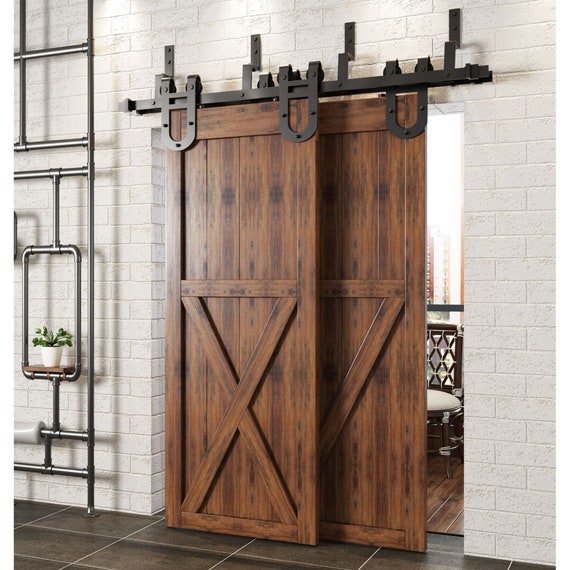 5 16ft Bypass Doors Sliding Barn Door Hardware Kit Horseshoe Etsy