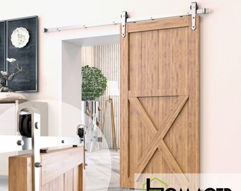 Homacer Brushed Nickel Non-Bypass Sliding Barn Door Hardware Kit, for One/Single door, - Arrow Design Roller