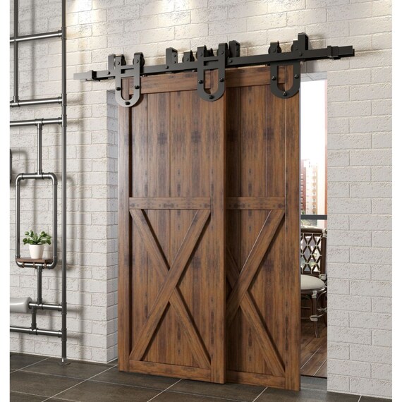 Homacer Black Rustic Double Track U Shape Bypass Sliding Barn Homacer Black Rustic Double Track U, Dual Track Sliding Barn Doors