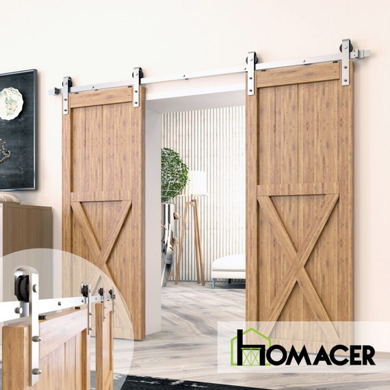 Homacer Brushed Nickel Non Bypass Sliding Barn Door Hardware Canada Non Bypass Sliding Barn Door Hardware, Double Bypass Sliding Barn Doors Canada