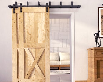 5-in-1 84in Double Frame Barn Door with Double Track Bypass Installation Hardware Kit