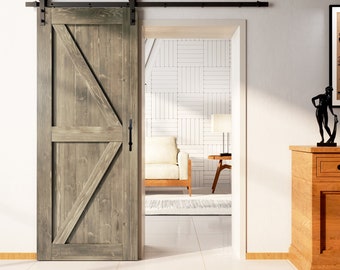 Finished & Unassembled 96in Single Frame Barn Door with Black Rustic Installation Hardware Kit (Arrow Design)