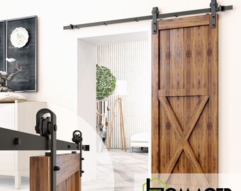 Homacer Black Rustic Non-Bypass Sliding Barn Door Hardware Kit, for One/Single Door, Classic Design Roller