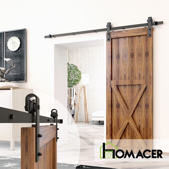 Homacer Black Rustic Non Bypass Sliding Barn Door Hardware Non Bypass Sliding Barn Door Hardware, Sliding Barn Door Handles