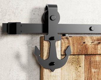 Homacer Black Rustic Non-Bypass Sliding Barn Door Hardware Kit - Anchor Design Roller
