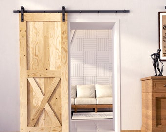 5-in-1 84in Single Frame Barn Door with Straight Design Installation Hardware Kit
