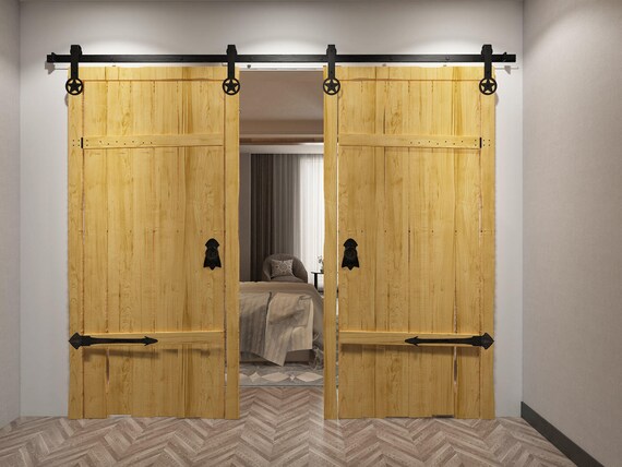 Double Door Star Design Sliding Barn Door Hardware Kit Etsy