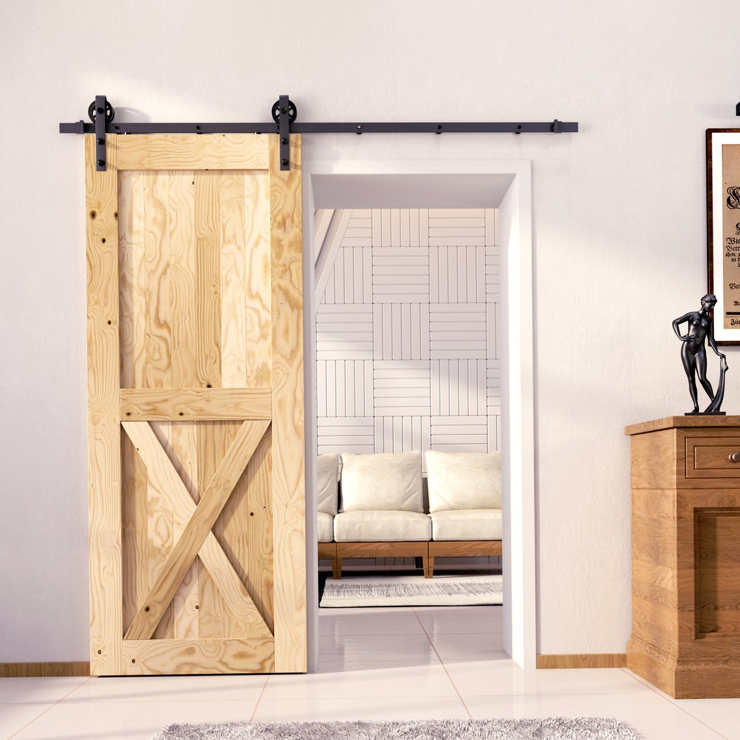5-in-1 84in Single Frame Barn Door With Spoke Wheel Design Installation ...