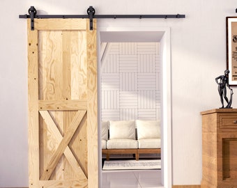 5-in-1 84in Single Frame Barn Door with Spoke Wheel Design Installation Hardware Kit