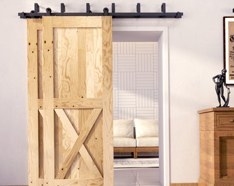 5-in-1 84in Double Frame Barn Door with Double Track Bypass T-Shape Design Installation Hardware Kit