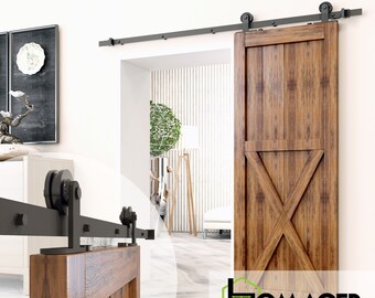 Homacer Black Rustic Non-Bypass Sliding Barn Door Hardware Kit, for One/Single Door, T-shape Design Roller