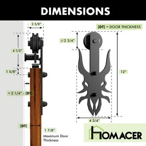 Homacer Black Rustic Non-Bypass Sliding Barn Door Hardware Kit Imperial Design Roller image 5